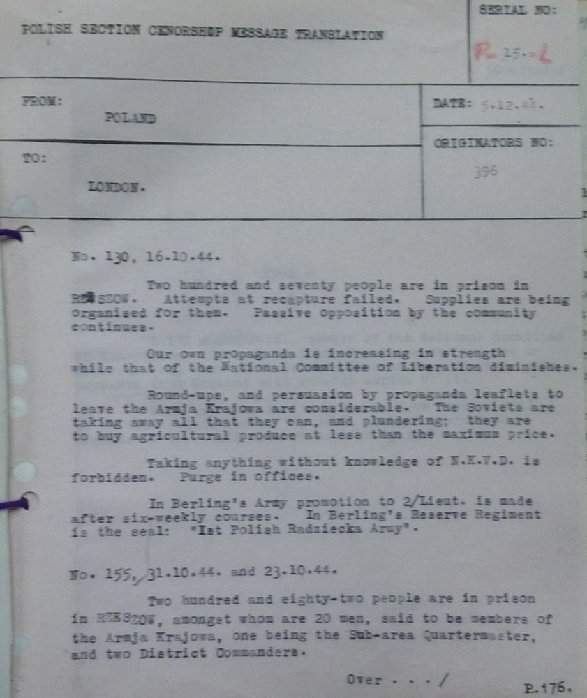 Image of Intelligence Report  Regarding Status On The Ground October 1944 
